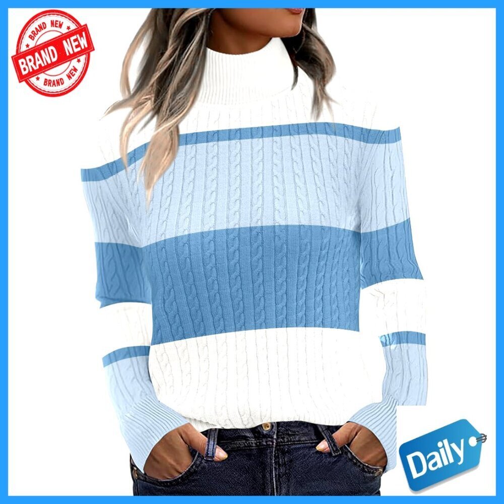 Turtleneck Cable Knit Pullover Sweater Slim Fit Long Sleeve Fall Winter Top